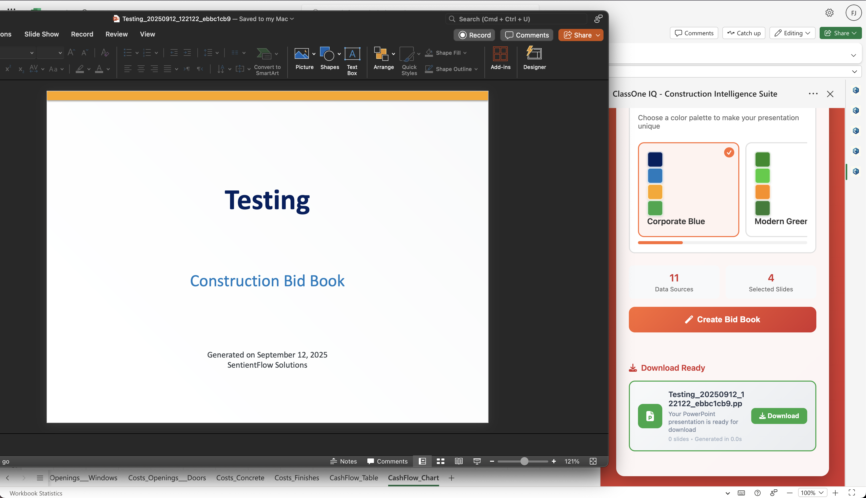 Bid book generator interface screenshot